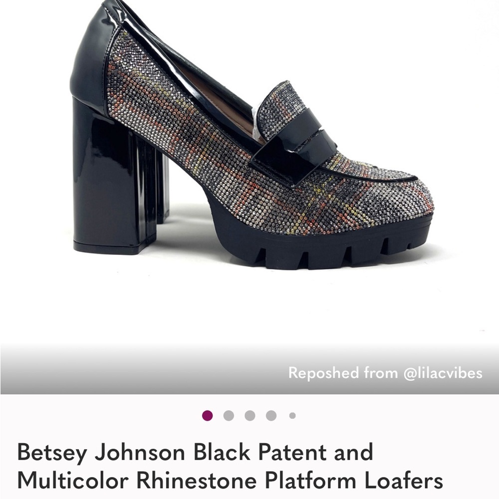 Betsey Johnson Black Patent Multicolor Rhinestone Platform Loafers